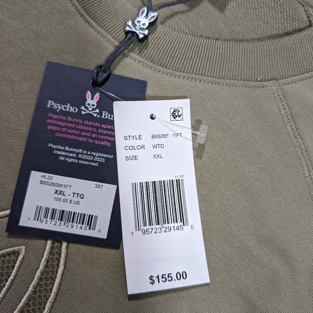 $155 Psycho Bunny Men`s Copa Embroidered Bunny Sweatshirt Size 2XL - Picture 6 of 7